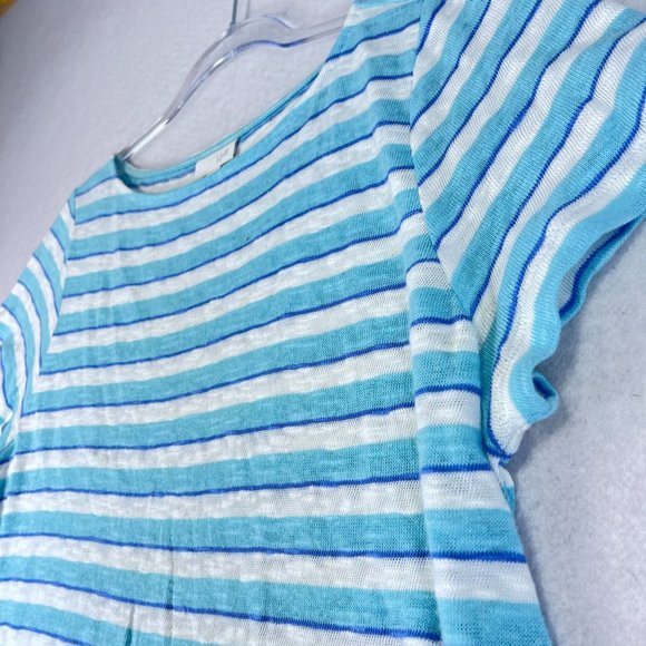 J JILL Womens M Blue White Striped Linen Beach Tunic Top Short Sleeve Casual - Picture 2 of 8